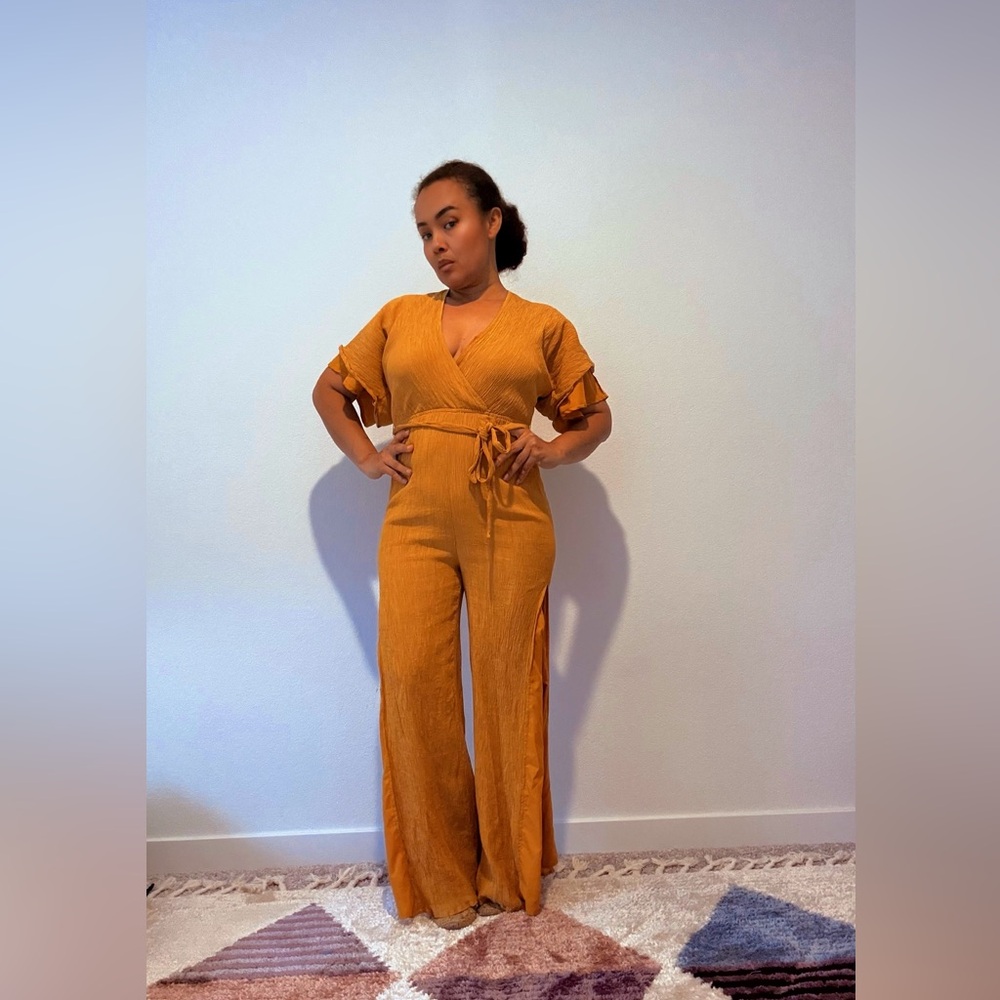 Lulu's Golden Wrap Jumpsuit